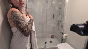 The Girl with Big Tits Takes a Shower and Masturbates.