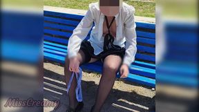 Pussy Flash - My Slutty Teacher Fingers Her Pussy in the Park with People Watching