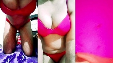 Indian Gay Crossdresser Gaurisissy xxx sex in pink honeymoon lingerie