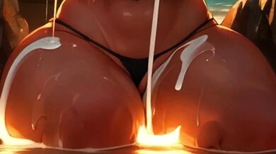 Lactating Lesbians Gush Milk on the Beach