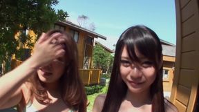 Pussy numbing threesome Japanese creampie