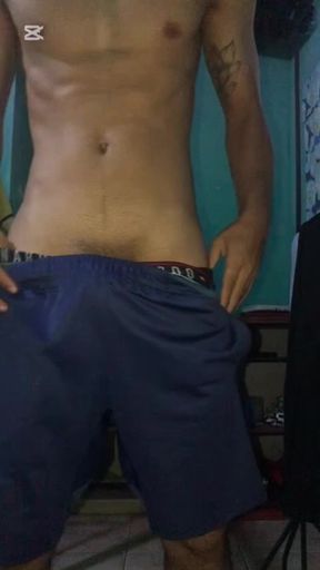 Latino stepson masturbates his cock and ass in daddy&#039;s room