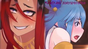 Futanari fucks a beautiful young woman with blue hair so hard it drives her crazy
