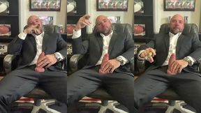 cigar smoking with a raging hard-on in a suit!