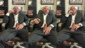 cigar smoking with a raging hard-on in a suit!