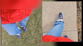 ASMRING Red Puffer Walking Outdoors