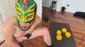 Latino Gay Guy Models His Mask and Puts on a Spectacular Show