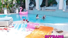 Hot lesbian pool fun with three eager young sluts