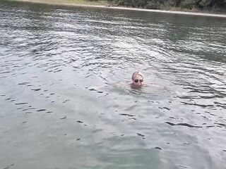Hot Granny Swims Bare in a Lake!