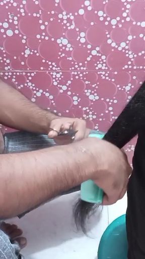 Hair straightening and hair cutting and romantic sex with the wife   Clip 1