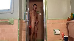 Boy Douching In The Shower And Using Big Dildo