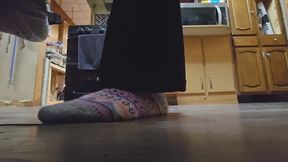 Chrissy candid socks in kitchen