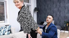 ”Buxxom mature lady riding & sucking a big hard younger shaft”