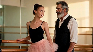 Stepfather fucks his cute dancer stepdaughter until he cums inside her pussy (AI generated video).