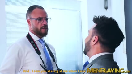 Bearded hunk Kike Gil sucks rock hard cock from classy hunk