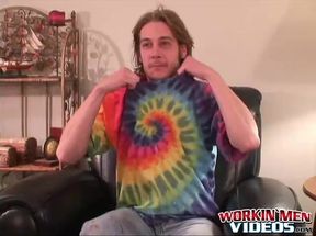 Skinny athletic amateur is jerking off his cock on camera