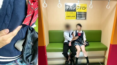 Uniformed Japanese student takes creampie on the subway with whispered pleas