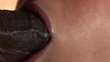 Shy college brunette likes sucking big black cock and riding it all the way