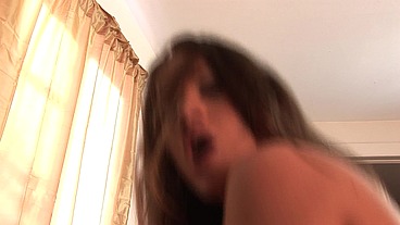Shy college brunette likes sucking big black cock and riding it all the way