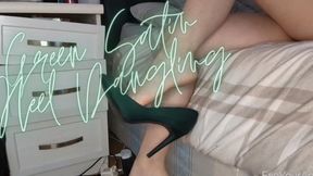 Green Satin High Heels Dangling