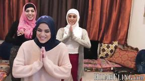 ”Arab girls Audrey Royal & Sophia Leone are sharing a huge black dick with Monica Sage”