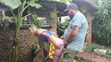 Step sis no panties gets fucked outdoors in thunder storm