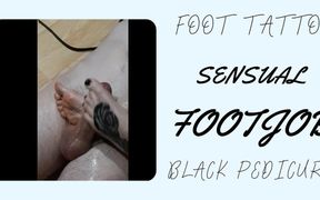 Lady Angela Slow Footjob Close up Foot Tattoo Black Pedicure