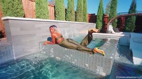 Naomi Swims in a Shiny Lucky Green Outfit