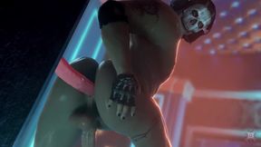 Ghost Mask Ass Destroyed by Wall Dildo Gushing Cum Loop
