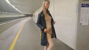 white net catsuit in public