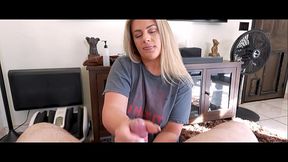Sultry Blonde Milf Gives Hot Handjob and Blowjob
