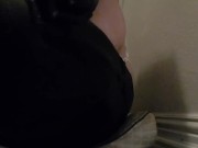 Giant xl butt plug under my tights held by Tiny g string