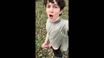 Sexy Twink Plays Risky With His Huge Veiny Cock In The Woods