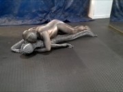 crocodile zentai struggles against snake zentai