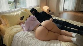 Petite Big Ass Girl in Jeans Lying on Bed with Husband