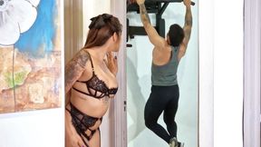 Stunning MILF in lingerie asks her stepson to fuck her while her husband is away!