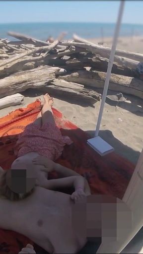 Exhibitionist Teacher Outdoor Amateur Milf Handjob Big Cock on Nudity Beach public in front of voyeur with cum P2&hellip;   Clip 1