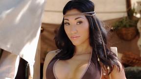 ”Big tits Asian MILF posing in a costume & revealed amazing buxxom body”