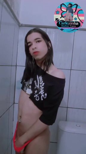 Carlezinha - Beautiful Slut in Panties Tucked in Delicate Soft Cock While She Plays with the Young Cock Slut Carla