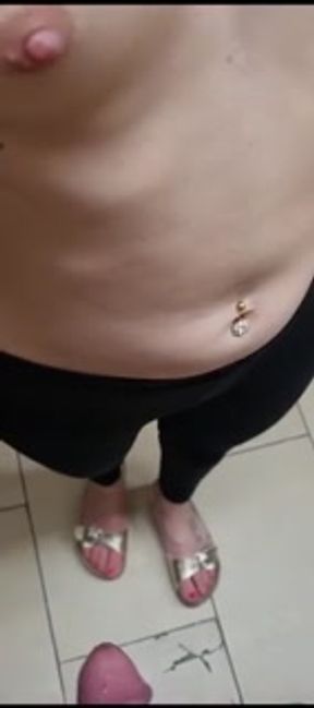 I get sucked in the elevator and I cum on her pretty little tits