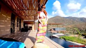 Redhead MILF Enjoys Solo Outdoor Pleasure by the Pool