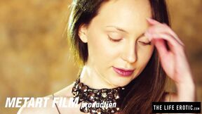 ”Slim brunette with tiny boobs Nataly Von rubs her pink snatch”