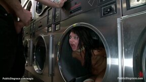 Bound bitch butt ravaged in laundromat