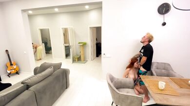 Rough threesome with cheating girlfriend and her curious redhead sister