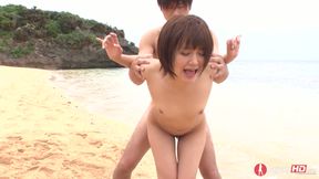 Flat breasted Saya Tachibana takes a creampie on a beach