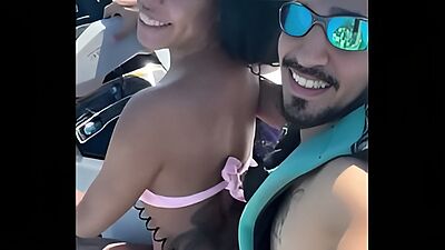 Young slut left her husband on the beach and had sex with the instructor on the jet ski.