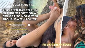 Pervert Teen Has to Film Public FootJob on the Beach With Cougar To Not Get in Trouble With Police - Feat Goddess Marcy and Nate Woods (Caribbean Soles)