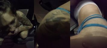 Blonde with tattooed big tits gets fucked raw by stranger in public car ride