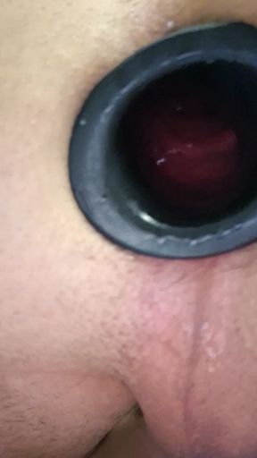 Gaping my hole and fucking myself with a long sex toy