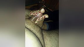 Slutty Girl With Cute Amateur Feet Giving A Fat Dude With A Small Dick A Nice Footjob